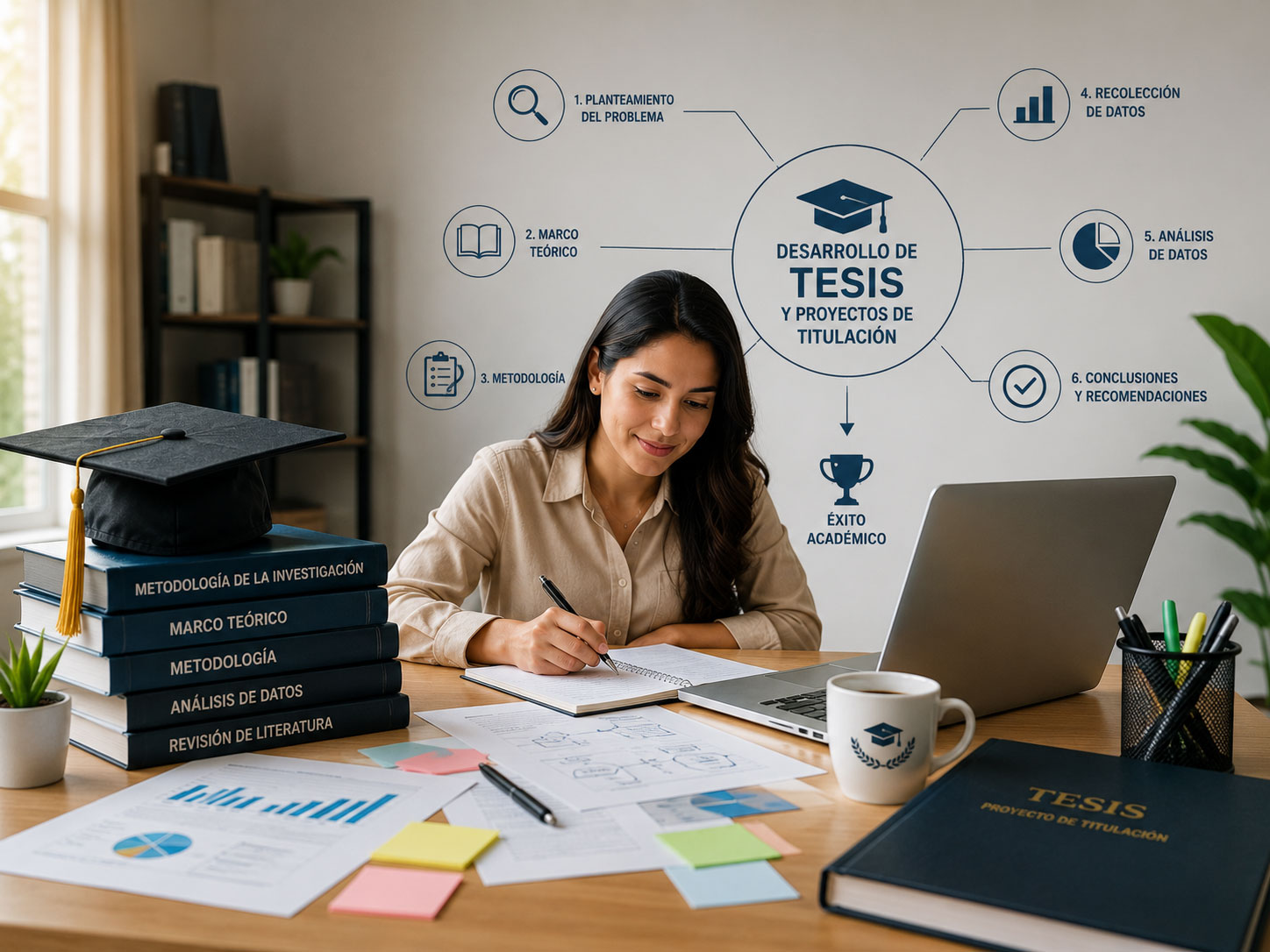 Estudiante trabajando en su tesis